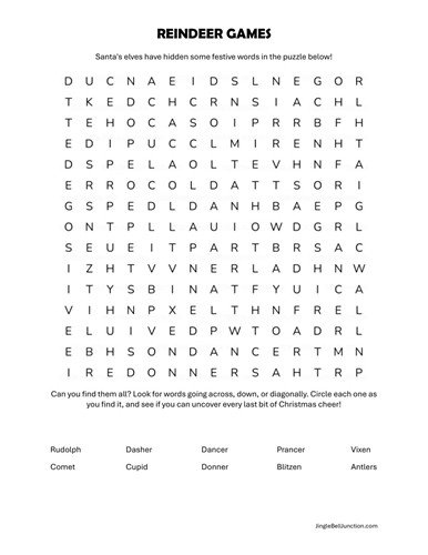 Reindeer Games word search