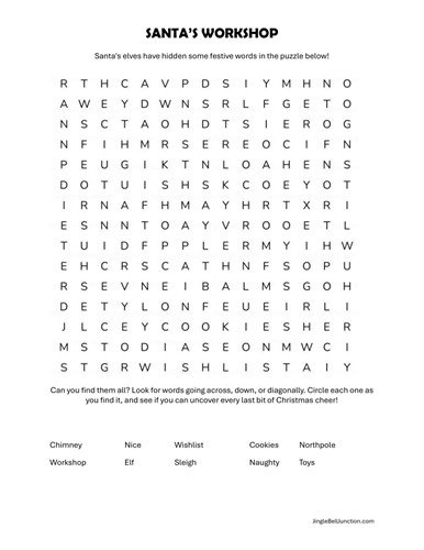 Santa's Workshop word search